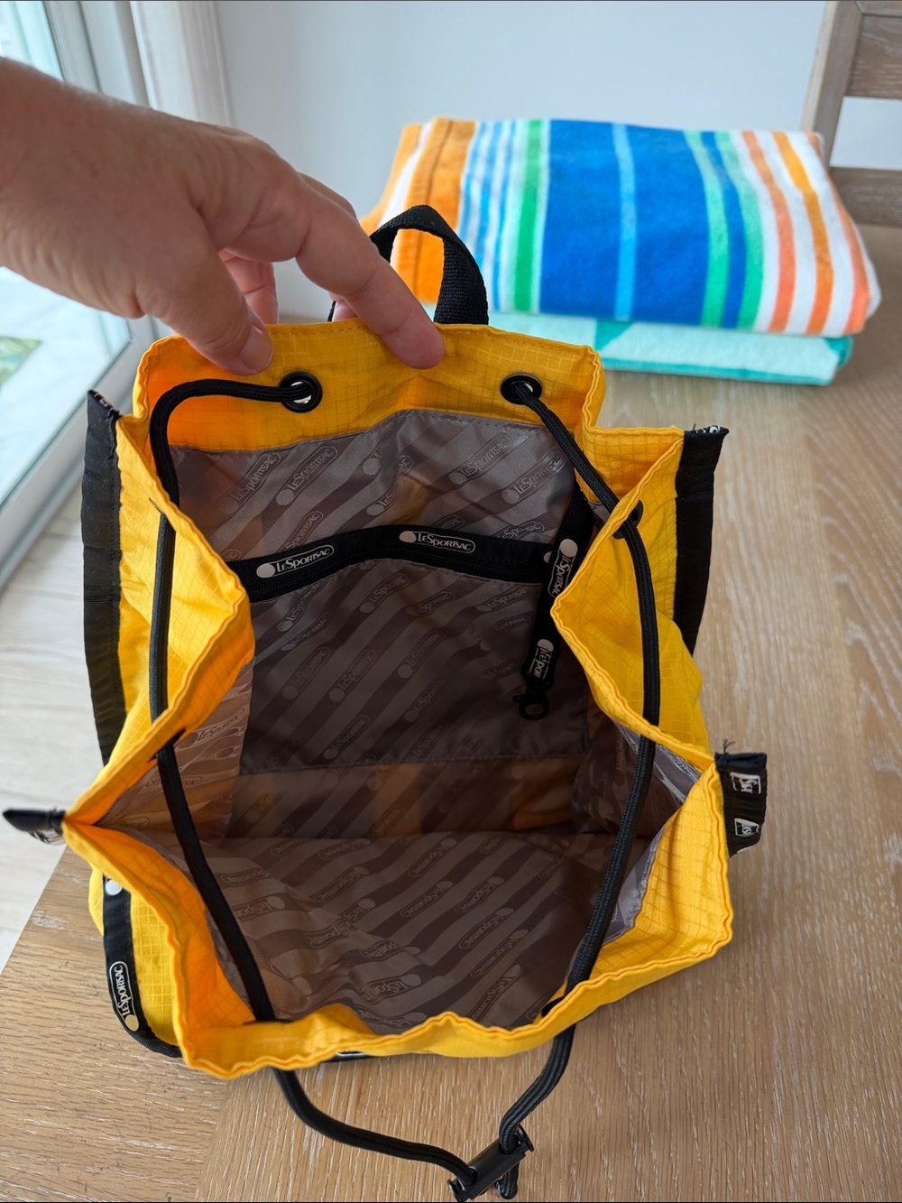 NWT LeSportsac NADINE Drawstring Backpack Mango Yellow Perfect Travel Bag Purse - Picture 10 of 16